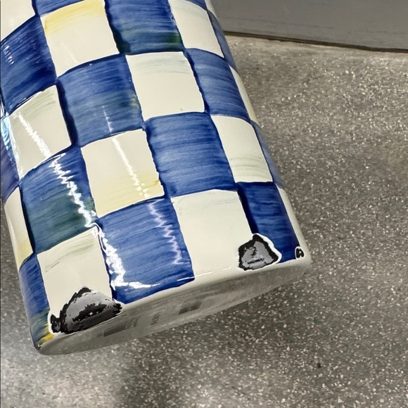 MacKenzie-Childs Blue and White Checkered Candle Holder - Picture 3 of 3